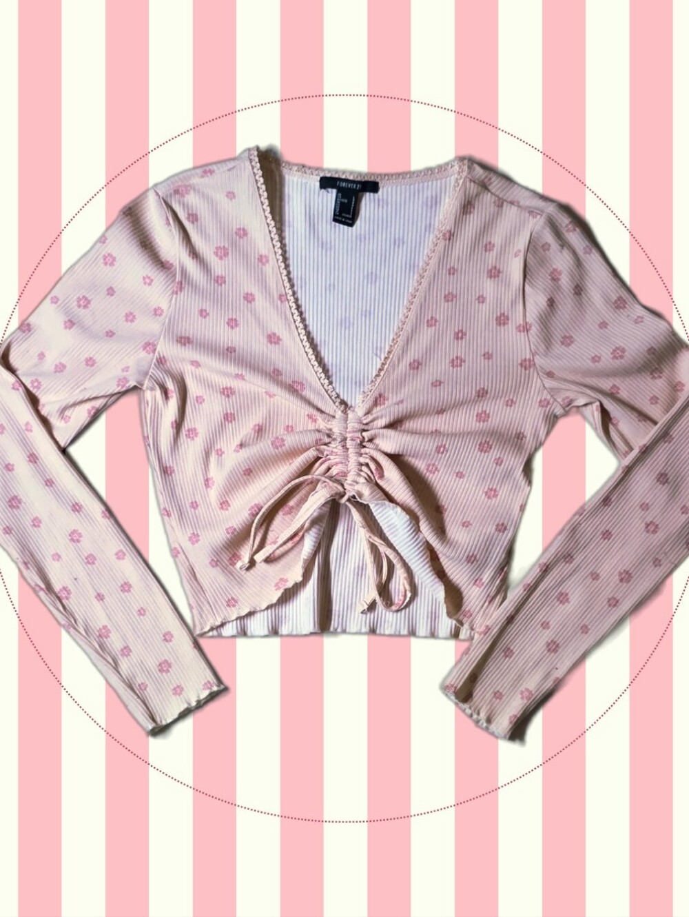 Forever 21 size L ~ Pink Flowers Long Sleeve Top